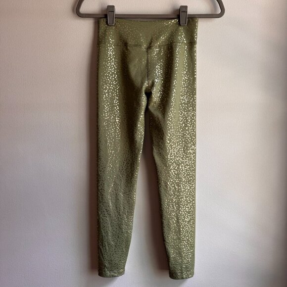 Nike Dri-FIT One Big Kids Girls Size L Leggings Green and Gold - Picture 3 of 7